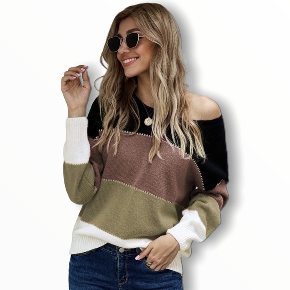 #4075 Color Block Drop Shoulder Sweater Top - Picture 10 of 17